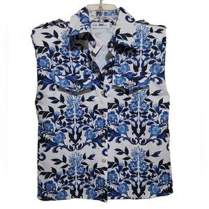 Lane Bryant Blue and White  Padded Shoulder Sleeveless Shirt Sz Small NWT
